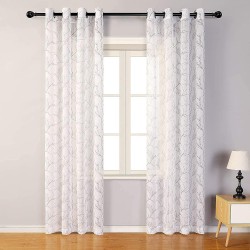 MYSKY HOME Brown Branch Pattern Sheer Curtains 95 Inch Length for Living Room Voile Grommet Window Curtain 2 Panels