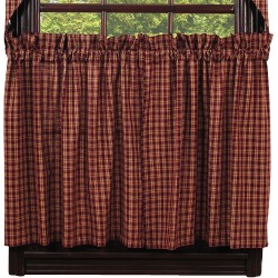 New IHF Home Decor Cambridge wine Design 24" Tier Window Curtain 72 x 24 Inches 100% Cotton Tiers
