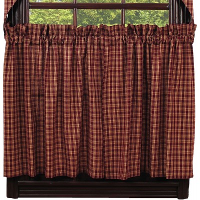 New IHF Home Decor Cambridge wine Design 24" Tier Window Curtain 72 x 24 Inches 100% Cotton Tiers