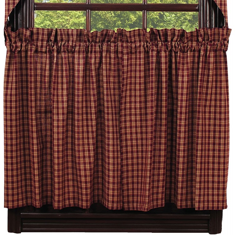 New IHF Home Decor Cambridge wine Design 24 Tier Window Curtain 72 x 24 Inches 100% Cotton Tiers