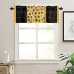 NHJ Home Window Valance Curtains,Sunflower with Yellow Polka Dot Black,Thermal Insulated Rod Pocket Short Valance for Living Room,54x18 Inch