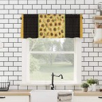 NHJ Home Window Valance Curtains,Sunflower with Yellow Polka Dot Black,Thermal Insulated Rod Pocket Short Valance for Living Room,54x18 Inch