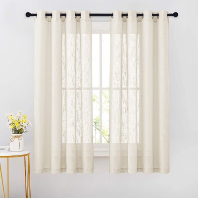 NICETOWN Linen Look Sheer Decoration Ring Top Translucent Linen Textured Voile Curtains Drapes Panels for Bedroom Nursery Kids Room Beige 52" Wide by 63" Long 2 Pieces