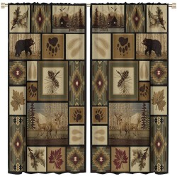 NO Retro Cabin Vintage Animal Moose Deer Bear Country Style Curtain Living Room Blackout Window Curtain Drapes Window for Bedroom Living Room Decor Blackout Curtains 2 Panels Set 84x84in