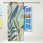 REFFW Draperies for Home Bedroom Living Room Decor Window Curtain Print Semi Sheer Rainforest Jungle Palm Leaf Tropical Flower Floral Colorful Sheer Curtain