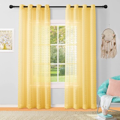 Sheer Curtains 84 Inch Length Grommet Polka Dots Semi Voile Drapes Gauze Semi Sheer Window Treatment Decor for Living Room Kids Girls Nursery Bedroom 2 Panels,Yellow