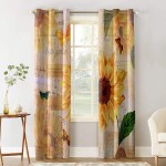 Sunflowers and Butterfly Window Curtain Retro Letter Home Decor Grommet Draperies 2 Panels Set for Living Room Bedroom 27.5×39Inches×2