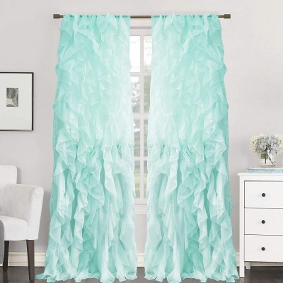 Sweet Home Collection Sheer Voile Vertical Ruffled Window Curtain Panel 50" x 84" 84 in x 50 in Sea 2 Count