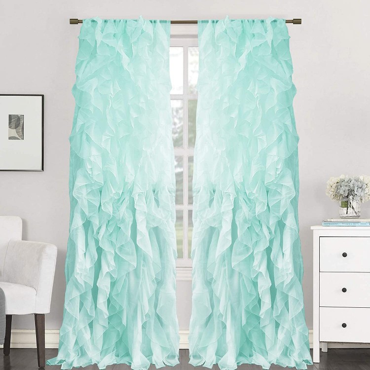 Sweet Home Collection Sheer Voile Vertical Ruffled Window Curtain Panel 50 x 84 84 in x 50 in Sea 2 Count