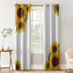 T&H Home Draperies & Curtains Set Sunflower Curtain by Simple Fresh Design White Background Window Curtain 2 Panels Curtain for Sliding Glass Door Patio Door Bedroom Living Room 80 W by 84 L