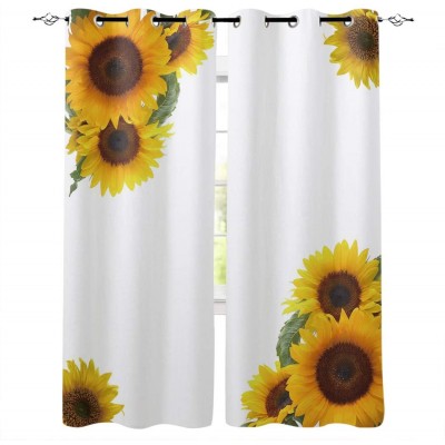 T&H Home Draperies & Curtains Set Sunflower Curtain by Simple Fresh Design White Background Window Curtain 2 Panels Curtain for Sliding Glass Door Patio Door Bedroom Living Room 80" W by 84" L