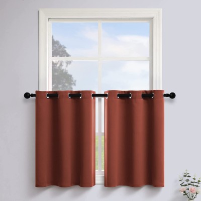 Terracotta Fall Red Decor Short Curtains 30 Inches Long for Basement Kitchen Set of 2 Autumn Burnt Orange Pumpkin Grommet Small Half Window for Bedroom 34 Wide by 30 Inch Length Ochre Rust Tangerine