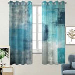 Turquoise Window Curtain Panels TOMWISH Grommet Blackout Curtains Turquoise Grey Abstract Art Painting Modern Patio Blackout Curtains for Living Room Bedroom Window Treatment Set 52 X 84 Inch 2 Panel