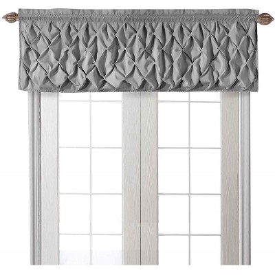 VCNY Home | Carmen Collection | Window Valance with Rod Pocket Stylish Lattice-Smocked Diamond Design for Kitchen Bedroom or Living Room Grey