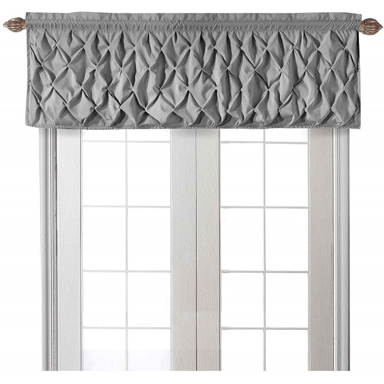 VCNY Home | Carmen Collection | Window Valance with Rod Pocket Stylish Lattice-Smocked Diamond Design for Kitchen Bedroom or Living Room Grey
