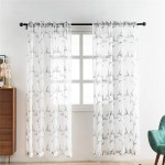 VISIONTEX Sheer Curtains 63 Inch Length 2 Panels Decor Iron Grey Vine Leaves Embroidery on White Voile Pair Accent Semi Window Drapes for Kitchen Living Room and Bedroom 54 W x 63 L