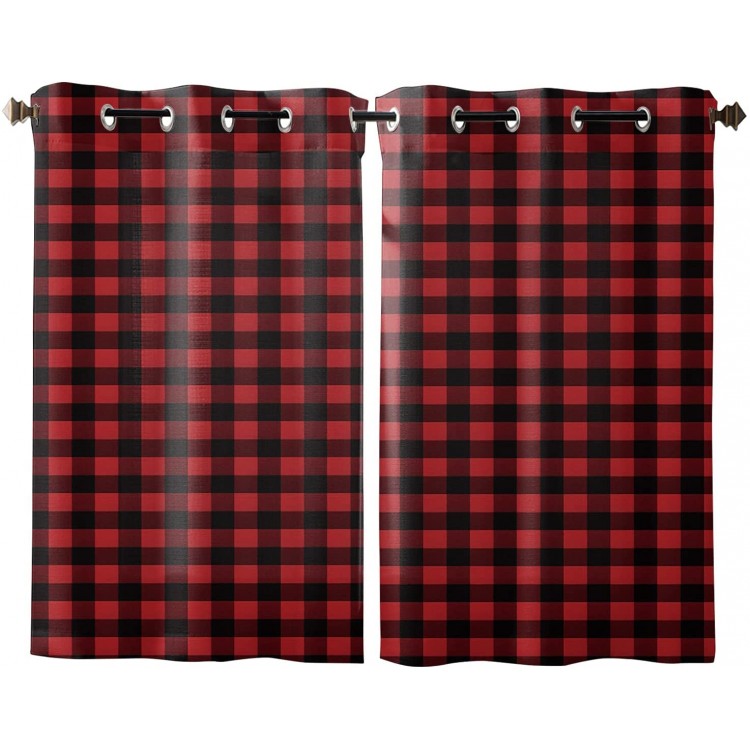 Window Curtain Buffalo Plaid Red and Black Checker Home Decor Draperies 2 Panels Set for Living Room Bedroom