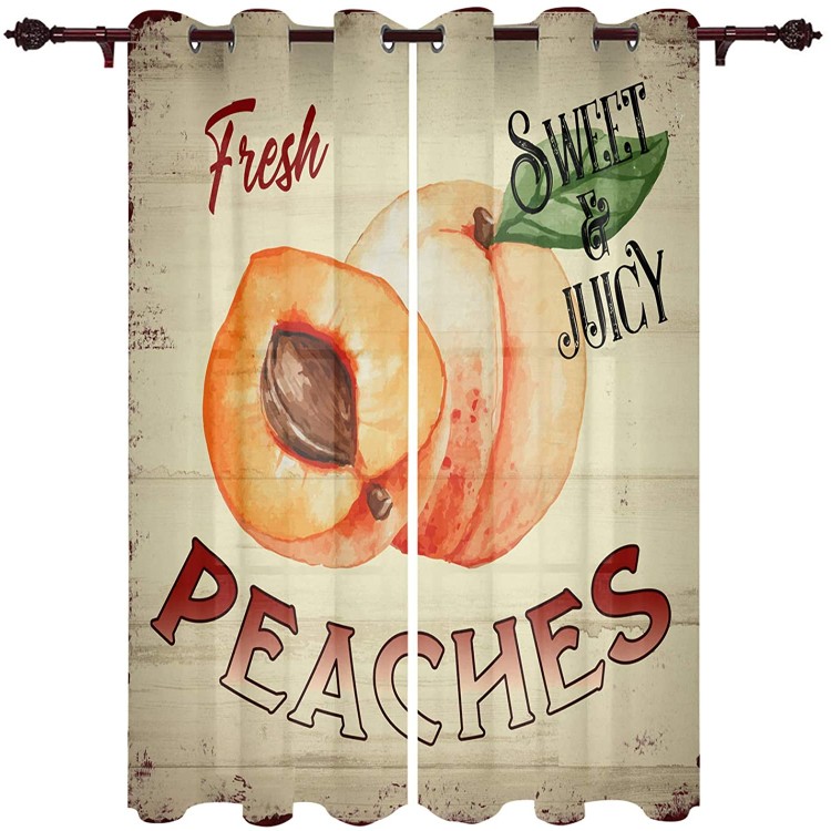 Window Curtain Panel Pair with Grommet Top Farm Rustic Fruits Fresh Peaches Window Treatment for Bedroom Living Room Kitchen Office Decor Wooden Texture