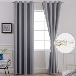 Yakamok Room Darkening Gray Blackout Curtains Thermal Insulated Grommet Curtain Panels for Bedroom 52W x 84L Grey 2 Panels 2 Tie Backs Included