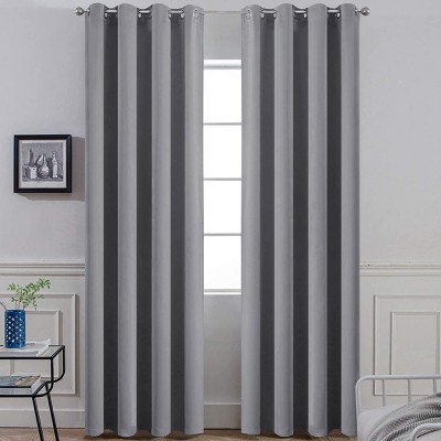 Yakamok Room Darkening Gray Blackout Curtains Thermal Insulated Grommet Curtain Panels for Bedroom 52W x 84L Grey 2 Panels 2 Tie Backs Included