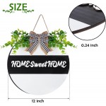 Home Sweet Home Sign Wreaths Decor Sign Front Door Round Wood Hanging Sign with Greenery and Plaid Burlap Bow,Farmhouse Porch Welcome Housewarming Porch Decorations for Home Decor