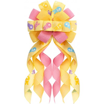 JIALEIXI Easter Large Wreath Bow with Easter Eggs Easter Door Wall Decoration Large Colorful Bows Multilayer Wreath Bow Wall Ornaments for Home Decor Easter Party Yellow Rabbit