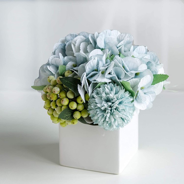 LADADA Fake Peony Flowers in Ceramic Vase,Faux Hydrangea Flower Arrangements for Home Decor Artificial Flowers with Vase