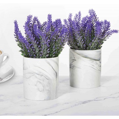LUEUR Artificial Flower Potted Lavender Purple Fake Flowers Faux Lavenders in Pots for Home Decor Party Wedding Garden Office Patio Decoration Ceramic 2set