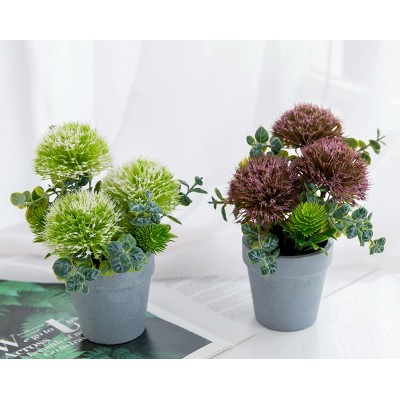Pack of 2 Artificial Potted Plants 6.5 inch Greenery Faux Grass Topiary,Small Indoor Accent Farmhouse Home Decor for Office Desk Nightstand and Outdoor Garden Decorations