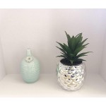 Pretty Home Porcelain Pineapple Ananas Faux Plant Potted Artificial Succulent 7.8 Home Office Bathroom Tabletop Shelf Kitchen Decoration Silver