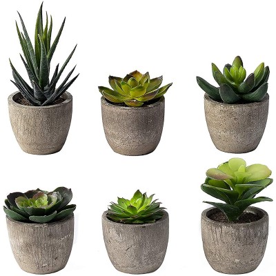 Small Artificial Succulents Plants Artificial Potted Fake Plant Decor Bedroom Aesthetic 6 Piece Faux Succulents in Pots 2.3" Fake Succulent Decor Fake Succulents Mini Succulents Desk Office Bulk