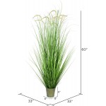 Vickerman Everyday 60 Artificial Green Grass And Cattails With Iron Pot Faux Grass Plant Decor Home Or Office Indoor Greenery Accent Maintenance Free