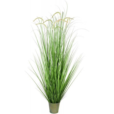 Vickerman Everyday 60" Artificial Green Grass And Cattails With Iron Pot Faux Grass Plant Decor Home Or Office Indoor Greenery Accent Maintenance Free
