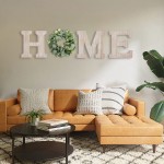 Wooden Home Sign Wall Hanging Decor Wood Home Letters for Wall Art with Artificial Eucalyptus Wreath Rustic Home Decor Farmhouse Wall Decor for Living Room Entryway Housewarming Gift Natural