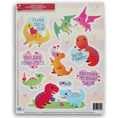 Adorable Dinosaurs Valentine's Day Window Cling Decals 8 Pieces