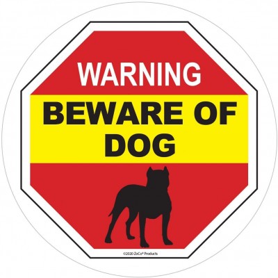 Beware of Dog Warning Window Sticker- 5 Inches Round Beware of Pitbull Inside Window Cling Easy to Remove Vinyl Decal