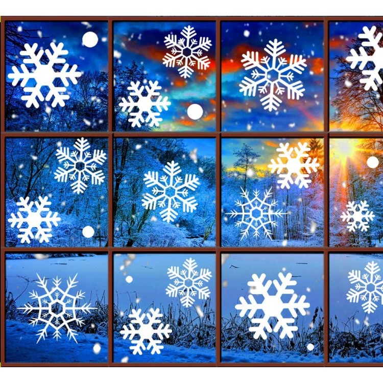 Christmas Decorations Snowflake Window Clings White Snowflakes Decorations Winter Snowflake Decals Window Cling Stickers Snow Ornaments Christmas Decor Gift for Kids [5 Sheets 180pcs]