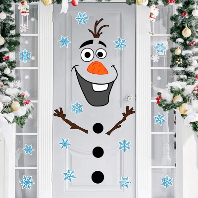 Christmas Door Stickers Decor Christmas Snowman Olaf Refrigerator Stickers Large Snowman Stickers with Snowflake Decals for Winter Funny Xmas Refrigerator Garage Door Wall Window Decorations