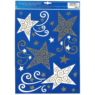Golden Stars with Glitter Accents Christmas Window Clings