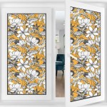 Non-Adhesive Glass Films Anti Uv Privacy Film Floral,Hibiscus Plant Exotic Beach Island with Tropical Sea Accents,Marigold White Charcoal Grey Removable Door Decal for Home Decorative L17.7 xH23.6