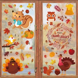 OEAGO 197 PCS 9 Sheets Fall Decor Decorations for Home,Fall Thanksgiving Window Clings Stickers Autumn Leaves Turkey Acorns Window Clings Home School Office Thanksgiving Party Decor Supplies
