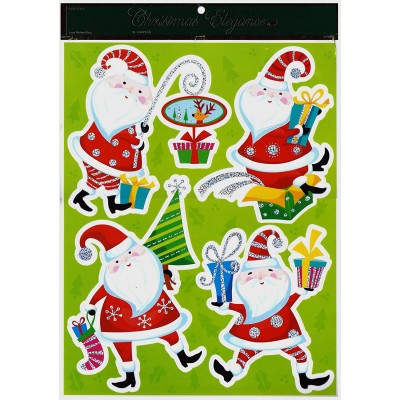 Santas in Mod Designs Christmas Window Clings with Foil Accents
