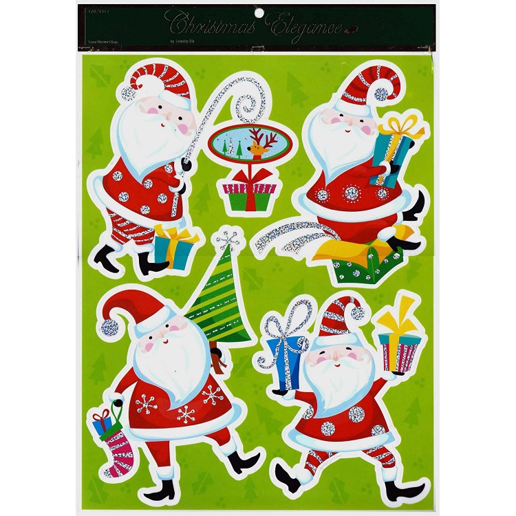 Santas in Mod Designs Christmas Window Clings with Foil Accents