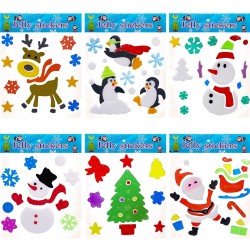 YUESUO 6 PCS Christmas Window Gel Clings Happy Holiday Gel Stickers Merry Christmas Party Favor Santa Claus Tree Presents Decorations for Home Office Windows Mirrors Christmas Decorations Clearance