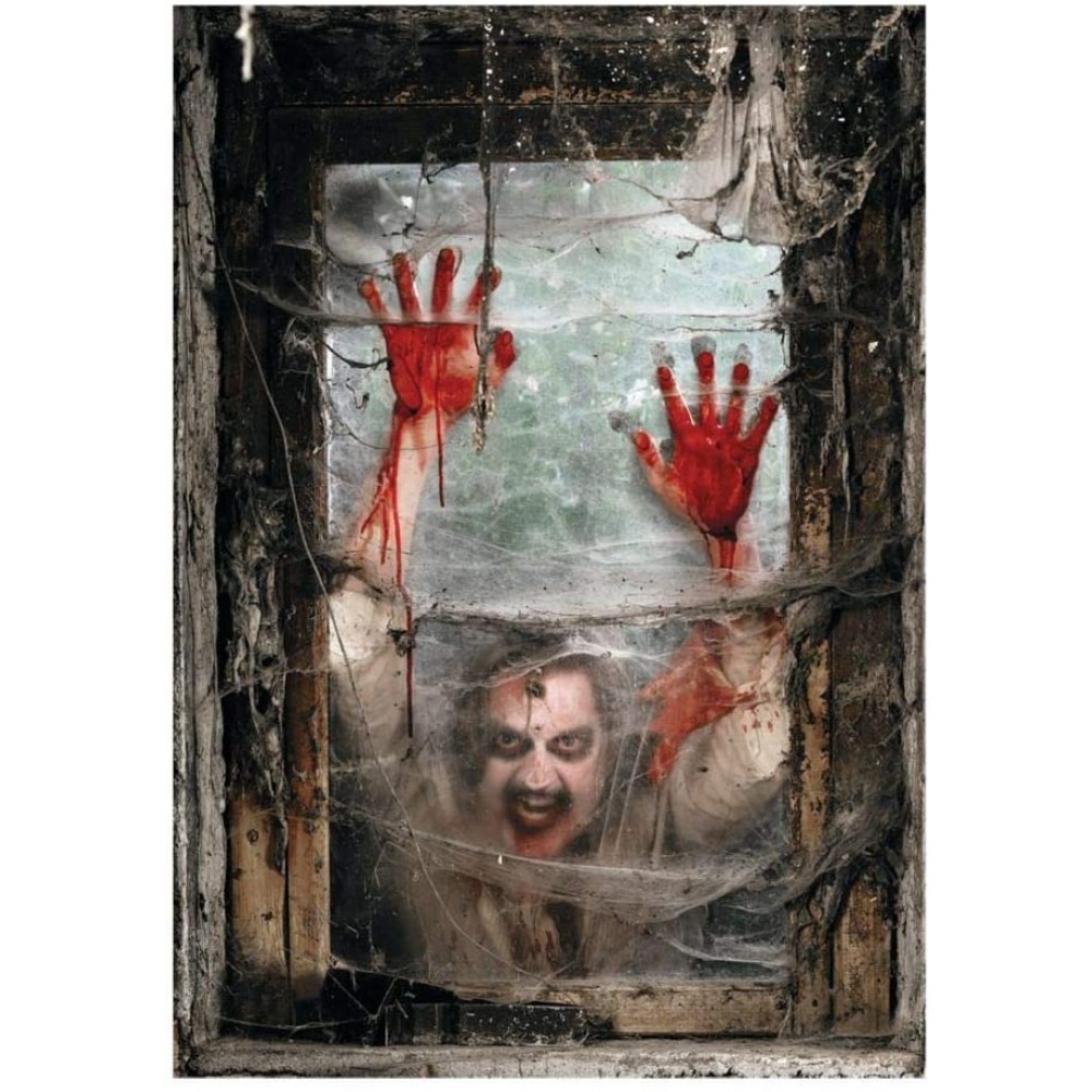 Zombie Window Backdrop Banner 2pc Scary Halloween Home Decor