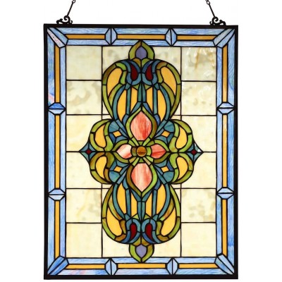 Bieye W10030 Victorian Tiffany Style Stained Glass Window Panel Hangings with Chain 18"W x 25"H