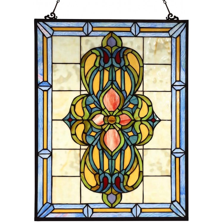 Bieye W10030 Victorian Tiffany Style Stained Glass Window Panel Hangings with Chain 18W x 25H