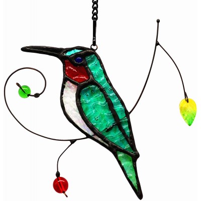 HAOSUM Hummingbird Stained Glass Window Hangings Handmade Hummingbird Gift for Mom,Birds Decoration Outdoor Indoor Ornament for Kitchen Window,Green Unique Birthday Gifts for Women 5×5 INCH