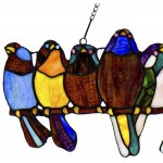 RIVER OF GOODS Birds on a Wire Stained Glass Window Hanging 24.25” L x 9.5 H Window Suncatcher Bold Home Decor