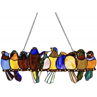 RIVER OF GOODS Birds on a Wire Stained Glass Window Hanging 24.25” L x 9.5" H Window Suncatcher Bold Home Decor